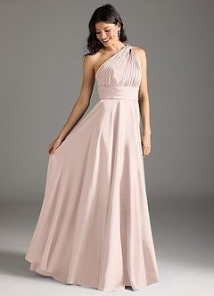 Azazie Charlize Bridesmaid Dresses Blushing Pink A-Line One Shoulder Stretch Satin Dress image2