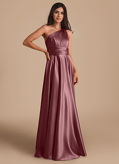 Azazie Charlize Bridesmaid Dresses Vintage Mauve A-Line One Shoulder Metallic Satin Dress image3