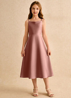 Azazie Jaella Girls Formal Flower Girl Dresses Cedar Rose A-Line Pleated Matte Satin Dress image3
