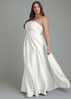 Azazie Lucienne Bridesmaid Dresses White A-Line Strapless Stretch Satin Convertible Dress image12
