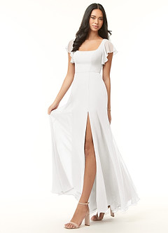 Azazie Bondi Bridesmaid Dresses Ivory A-Line Ruffled Chiffon Dress image7