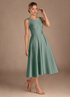 Azazie Fulton Moeder van de bruid jurken A-Lijn Jurk van Stretch Satijn Geplooid Zilveren Salie image2