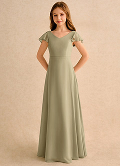 Azazie Nari Girls Formal Flower Girl Dresses Moss Green A-Line with Sleeves Chiffon Dress image6
