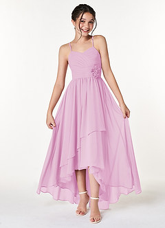Azazie Catalina Junior A-Linie Gestreift Chiffon Kleid Bonbonrosa image1