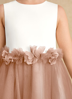 Azazie Louisa Flower Girl Dresses Ivory Champagne Rose A-Line Sleeveless Tulle Dress image6