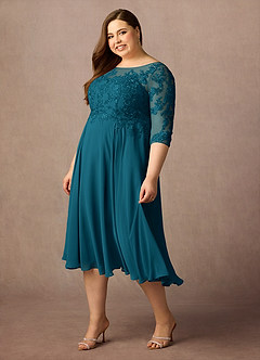 Azazie Marge At-home Try On Dresses Ink Blue A-Line Scoop Lace Chiffon Dress image9