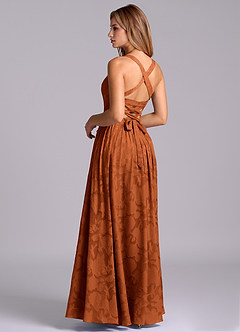 Azazie Francis Robes de demoiselle d'honneur Robe Trapèze en Blumen-Burnout Corset Orange Brûlée image2