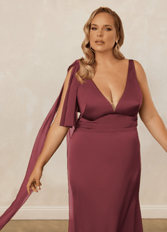 Christian Siriano Bridal for Azazie 1011 Bridesmaid Dresses Merlot Mermaid Bow Stretch Satin Dress image13