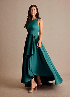 Azazie Niles Mother of the Bride Dresses Peacock A-Line Trains Stretch Satin Dress image3