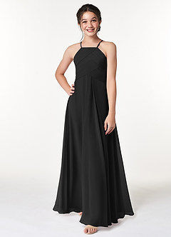 Azazie Ginger Junior Black A-Line Pleated Chiffon Dress image4