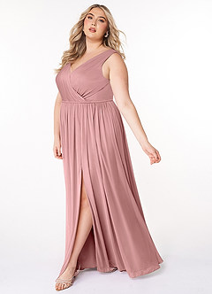 Azazie Tanicia Brautjungfernkleider A-Linie V-Hals Gefaltet Gittergewebe Kleid Altrosa image7