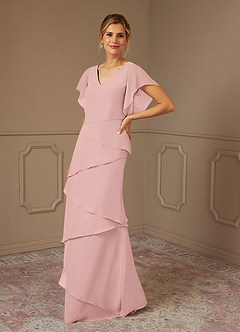 Azazie OHara Mother of the Bride Dresses Powder Pink A-Line V-Neck Chiffon Dress image4