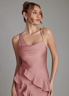 Azazie Jayda Bridesmaid Dresses Dusty Rose A-Line Ruched Stretch Satin Dress image3