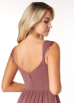 Azazie Cleobella Robes de demoiselle d'honneur Robe Trapèze en Mousseline de soie Dentelle en forme de cœur Rose Du Désert image7