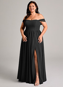 Azazie Calianna Probar vestidos en casa Vestido de Negro de Gasa de Corte en A Convertible con Vestidos sin tirantes image14