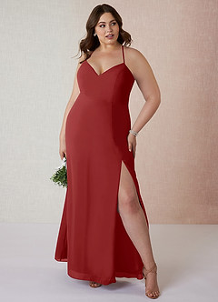 Azazie Manila Bridesmaid Dresses Rust Sheath V-Neck Chiffon Dress image7
