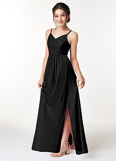 Azazie Luxy Junior Black Pleated Mesh Dress image4