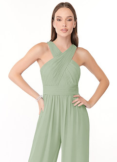 Azazie Berdie Vestidos de damas de honor Salvia Polvorienta de Gasa de Mono con Halter image5