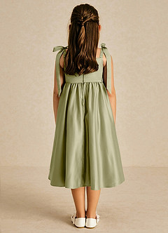 Azazie Chelsie Flower Girl Dresses Moss Green A-Line Bow Matte Satin Dress image2