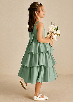 Azazie Margery Flower Girl Dresses Matcha A-Line Bow Stretch Satin Dress image5
