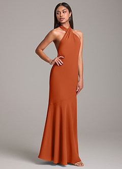 Azazie Lorena Bridesmaid Dresses Burnt Orange Mermaid Pleated Chiffon Dress image5
