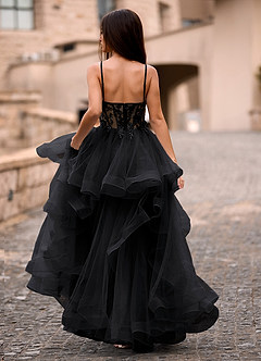 Dreama Noir Robe de bal corset en dentelle à volants image2