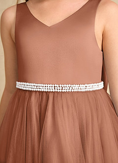 Azazie Firefly Abiti da Ragazza di Fiori Abito A-Line in Raso Opaco Fiocco Bronzo image6
