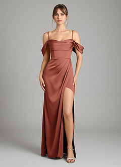 Azazie Johana Vestidos de damas de honor Vestido de Castaño de Satén Elástico de Corte Sirena Convertible con Vestidos sin tirantes image3