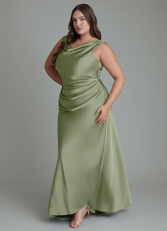 Azazie Kieryn Bridesmaid Dresses Pistachio Mermaid Pleated Stretch Satin Dress image11