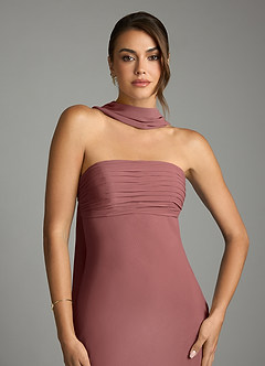 Azazie Saylor Vestidos de damas de honor Vestido de Rosa Del Desierto de Gasa de Corte Sirena con Sin tirantes image6