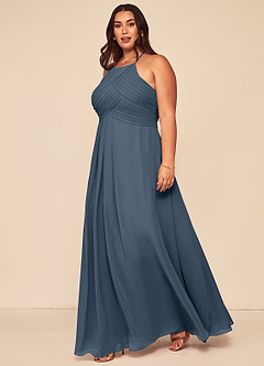 Azazie Ginger Bridesmaid Dresses Neptune A-Line Halter Pleated Chiffon Dress image9