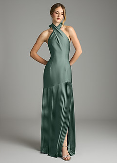 Azazie Nayeli Final Sale Sea Moss A-Line Pleated Stretch Satin Dress image3