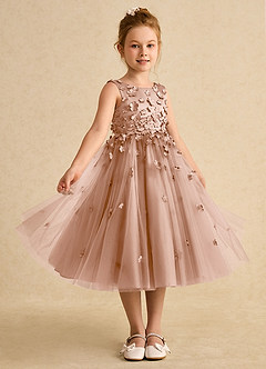 Azazie Lana vestidos de niña de las flores Vestido de Champán Rosado de Satin Mate de Corte En A con Sin mangas image5