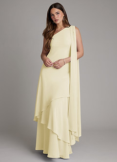 Azazie Monique Bridesmaid Dresses Lemon Sorbet A-Line One Shoulder Chiffon Dress image1