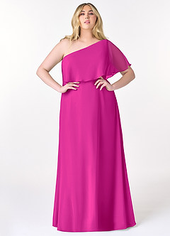 Azazie Lizzy Final Sale Fuchsia A-Line One Shoulder Chiffon Dress image8