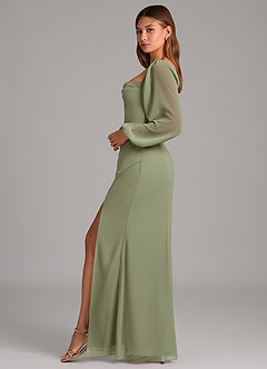 Azazie Brixley Bridesmaid Dresses Pistachio Mermaid Long Sleeve Chiffon Dress image3