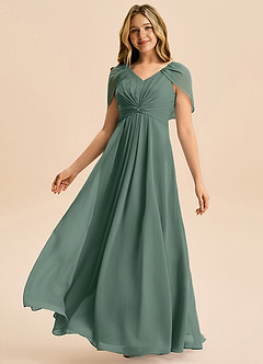 Azazie Emma Junior Robe Trapèze en Mousseline de soie Plissée Mousse De Mer image4