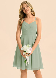 Azazie Avelina Junior Dusty Sage A-Line Pleated Chiffon Dress image3