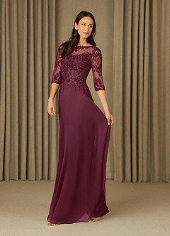 Azazie Dorella Mother of the Bride Dresses Cabernet A-Line Lace Chiffon Dress image3