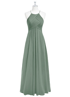 Azazie Ginger Robes de demoiselle d'honneur Robe Trapèze en Mousseline de soie Dos nu plissé Sauge D'argent image6