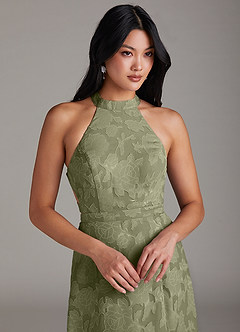 Azazie Clarice Bridesmaid Dresses Pistachio A-Line Side Slit Floral Burnout Dress image5