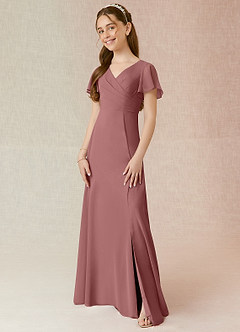 Azazie Induh Junior Desert Rose A-Line Ruched Chiffon Dress image1
