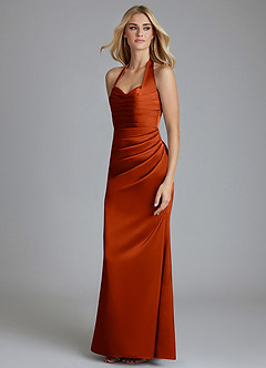 Azazie Minnow Abiti da Damigella Abito Sirena in Raso Elasticizzato Scollo a Cuore Paprika image5