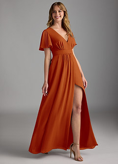 Azazie Zaniah Robes de demoiselle d'honneur Robe Trapèze en Mousseline de soie Paprika image3