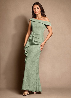 Azazie Hamptons Mother of the Bride Dresses Dusty Sage A-Line Pleated Floral Burnout Dress image5