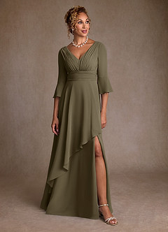 Azazie Eire Kleider für die Brautmutter A-Linie Plissee Chiffon Kleid Weidengrün image4