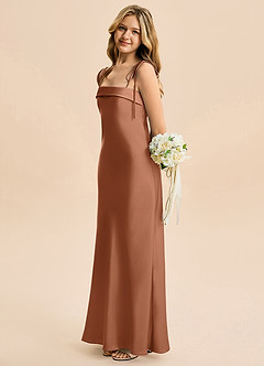Azazie Willa Junior Vestido Bronceador de Satén Elástico de Corte Sirena con Lazo image3