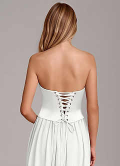 Azazie Cadence Bridesmaid Dresses White A-Line Corset Stretch Satin Convertible Dress image6