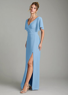 Azazie Ambrosia Bridesmaid Dresses Powder Blue A-Line Pleated Chiffon Dress image4