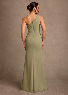 Azazie Floy Mother of the Bride Dresses Moss Green Sheath One Shoulder Chiffon Dress image3